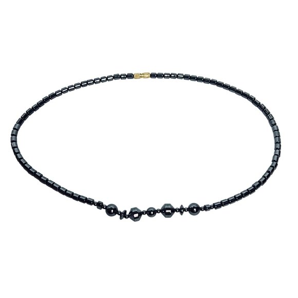 Gray Hematite Beaded Necklace With Gold Tone Barrel Clasp 18" (6121) - Picture 6 of 6